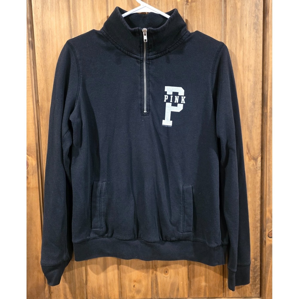 Pink Victoria's Secret Pullover Sweatshirt Womens Size‎ S Black 1/4 Zip